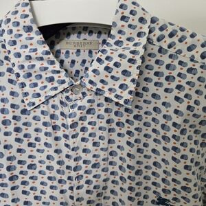 Burberry Men's White and Blue Patterned Shirt